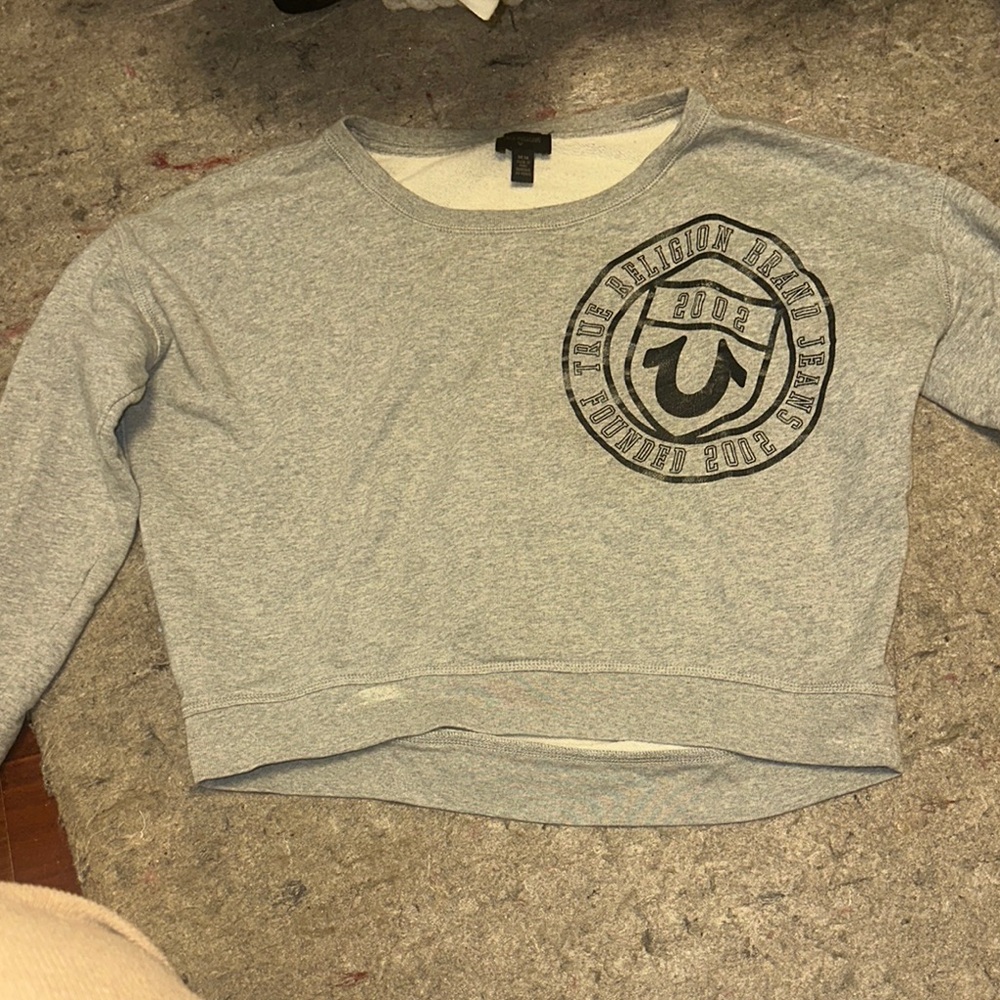 True Religion Gray Cropped Sweatshirt